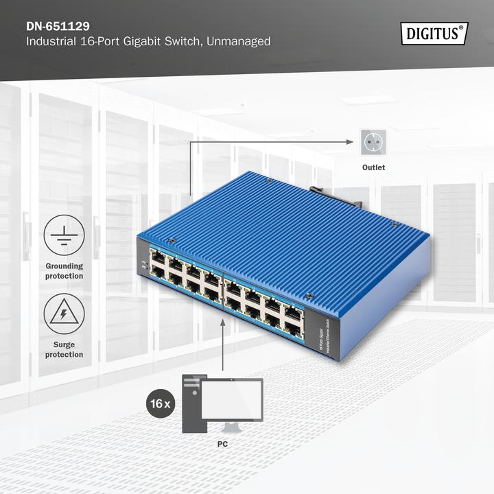 Produktbild Digitus Industrial 16-Port Gigabit Switch, Unmanaged (16 Ports)