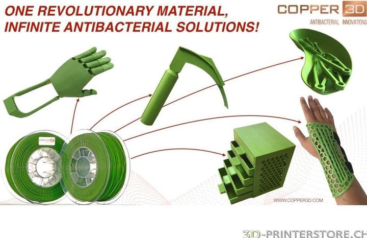 Image du produit Copper 3D COPPER3D Filament PLA PLACTIVE AN1 vert antibactérien 0.75kg 1.75mm (PLA, 1.75 mm, 750 g, Vert)