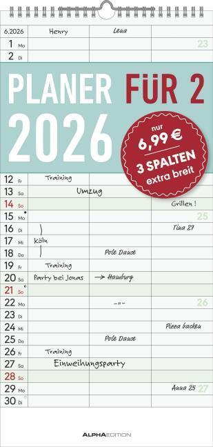 Planerfürzwei2026mit3Spalten-Familien-Timer22x45cm-Offset-Papier-m (22 x 45 cm, Hardcover, German)