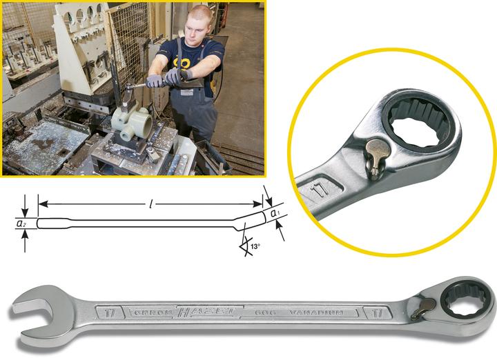 Produktbild HAZET Knarren Ring-Maulschlüssel 606-12 ∙ Aussen Doppel-Sechskant-Tractionsprofil ∙ 12 mm (12 mm)