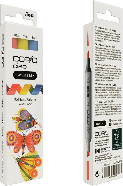 Actual product image Copic CIAO - Brand (Y-15 Cadmium Yellow, R-22 Light Prawn, B-95 Light Grayish, 6 mm, 3 x)