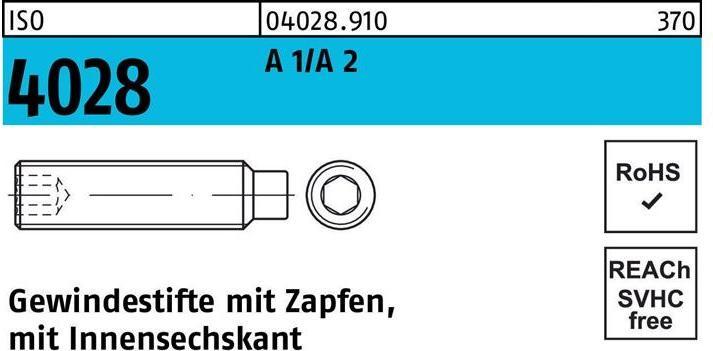 Produktbild Gewindestift ISO 4028 Zapfen/Innensechskant M 12 x 20 A 1/A 2 (50 Schrauben pro Stück)