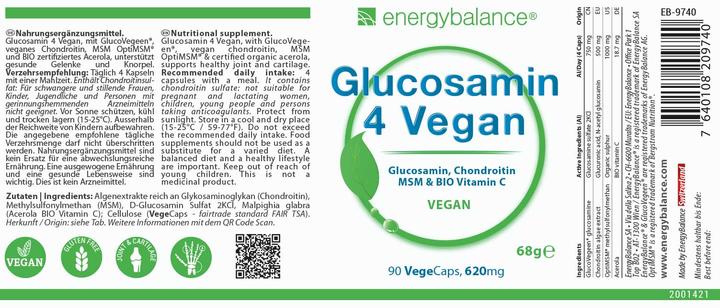 Nutritional values and ingredients Energybalance Glucosamine 4 Vegan (90 Piece, Capsules, 68 g)