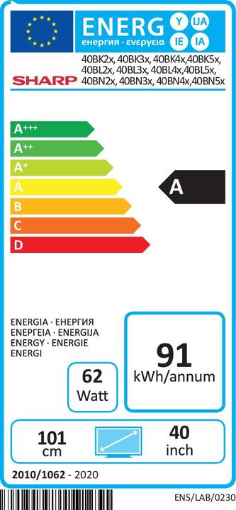 Energie-Label Sharp TV 40BL2EA (40", LCD, 4K, 2019)