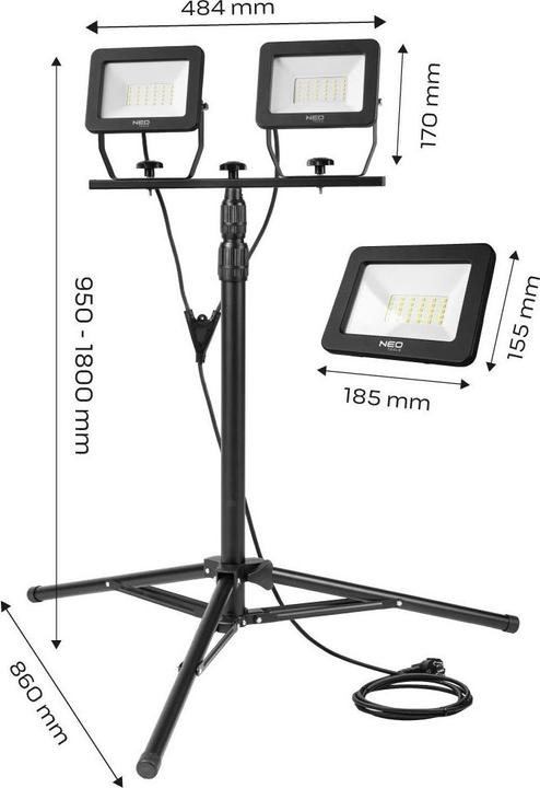 Image du produit Neo Reflector (2x50W SMD LED 9000lm dvigubas prožektorius ant 1,8 m trikojo) (8500 lm)