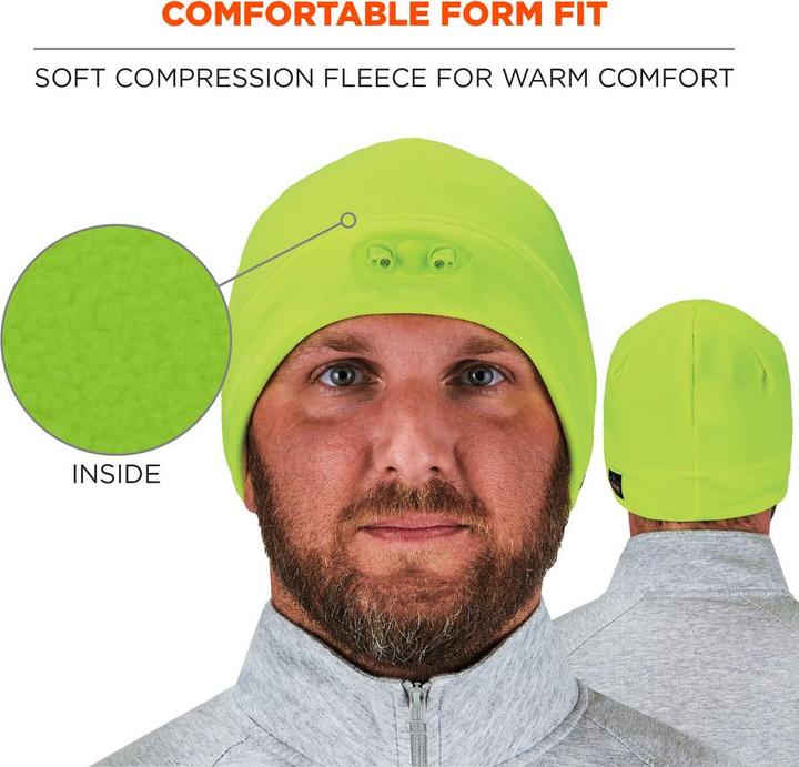 Actual product image Ergodyne Fleece cap N-Ferno 6804, with 4 LEDs, lime (One size)