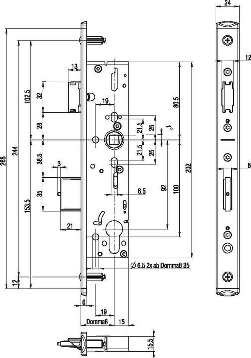 Actual product image BKS Panic-RR mortice lock B 1827 E DIN L/R 24/270/34/92/9mm U-St. (Mortise lock)