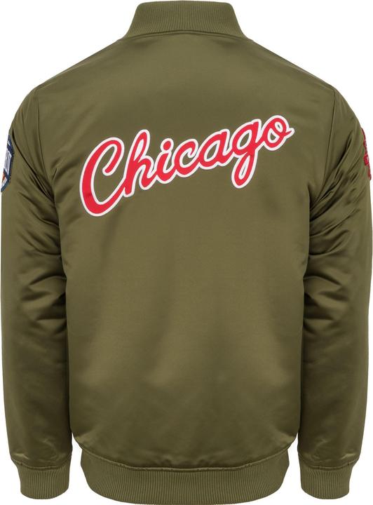 Immagine prodotto Mitchell & Ness Bomber in raso M&N - PATCHES Chicago Bulls oliva - L (L)