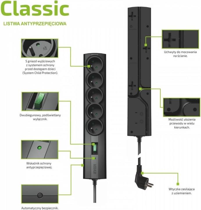 Productafbeelding Ever CLASSIC overspanningsbeveiliging (5 x, CEE 7/6, 1.50 m)