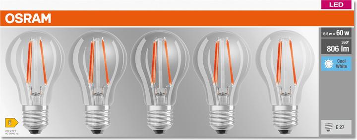 Image du produit Osram Led Base Classic A (E27, 6.50 W, 806 lm, 5 x, E)