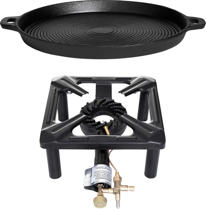 Produktbild Paella World Hockerkocher-Set (klein) mit Gusseisenpfanne Ø 35 cm - mit Zündsicherung
