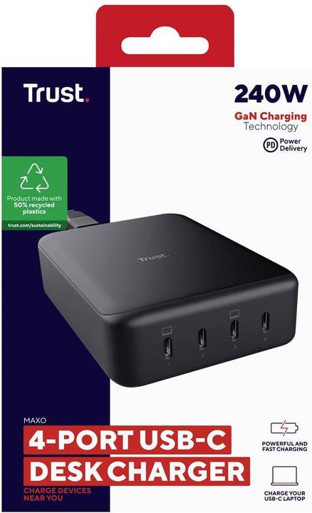 Actual product image Trust MAXO 240W 4-PORT USB-C Desk Charger (240 W)