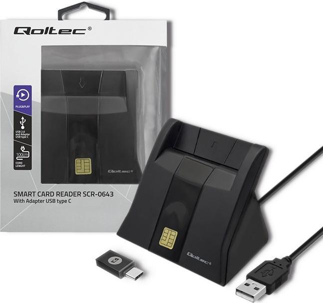 Actual product image Qoltec Skeneris Smart chip ID card scanner USB 2.0 Plug&Play vertical (USB 2.0)