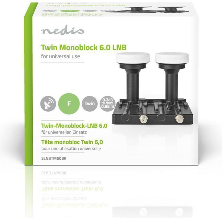 Image du produit Nedis LNB Twin Monoblock 6,0 ° Connecteur de sortie : 2X F-fiche Gamme de bruit : 0.85 dB Conversio (Twin LNB)