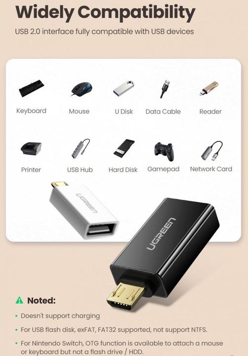 Produktbild Ugreen MicroUSB zu USB Adapter OTG On-The-Go (Micro USB, USB)