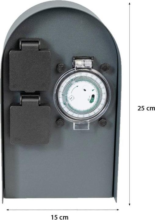 Actual product image Grafner Stainless Steel Socket Pillar with Timer 2 Outdoor Sockets Anthracite Garden Socket