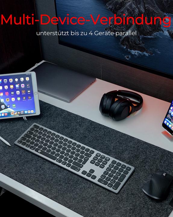 Image du produit KeySonic Clavier Full-Size en aluminium, Bluetooth® & RF, pour Win & macOS (DE, Sans fil)