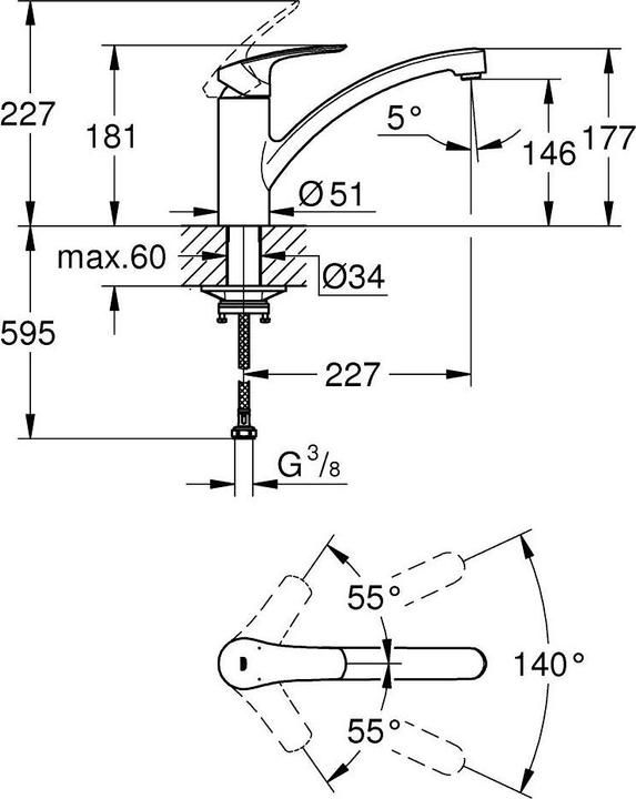Produktbild Grohe EH-Spültischbatterie EUROSMART 1/2Zoll, flacher Auslauf supersteel
