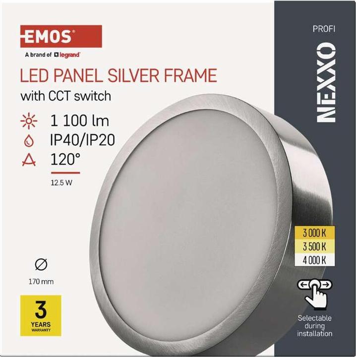 Actual product image Emos Surface-mounted LED light NEXXO, round, silver, 12.5W, with Change CCT (1100 lm)