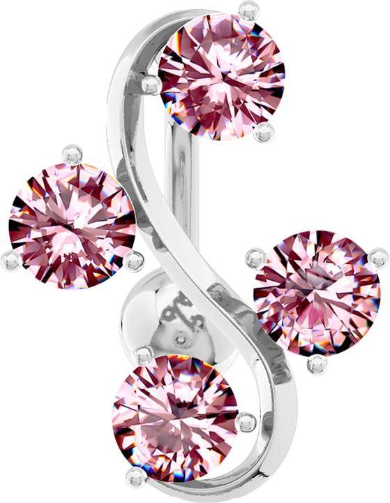 Star Piercing Banane silber mit Kugel Rebe mit vier Kristallen pink (Messing, Chirurgenstahl 316L)