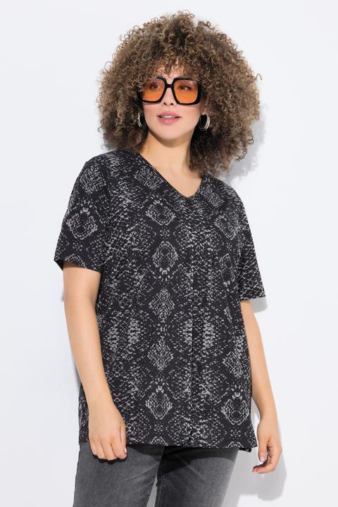 Produktbild Ulla Popken T-Shirt, Schlangenmuster, Biesen, V-Ausschnitt, Halbarm (50, 52)
