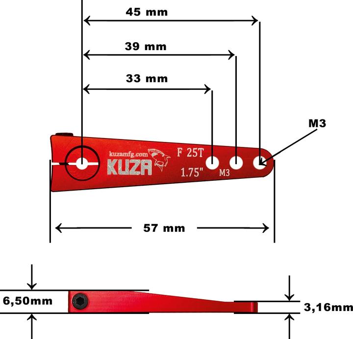 Produktbild Kuza Servohebel 1-Arm Futaba 25T 45/39/33mm 1.75" M3 Heavy Duty V2 Aluminium