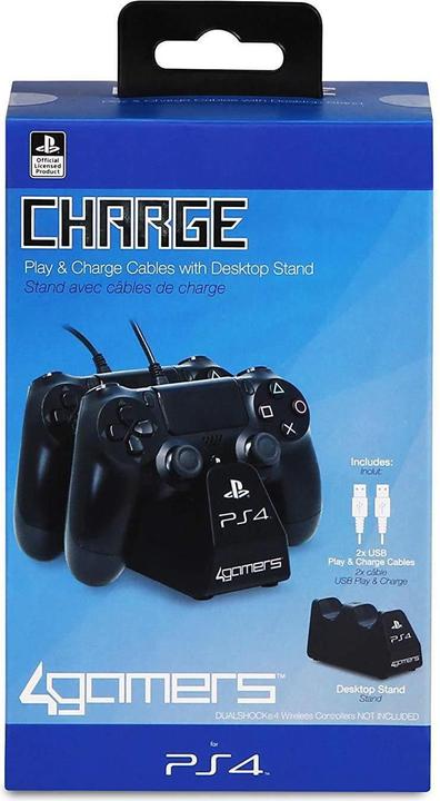 Produktbild 4Gamers Dual Play & Charge Kabel mit Desktop Stand (PS4)