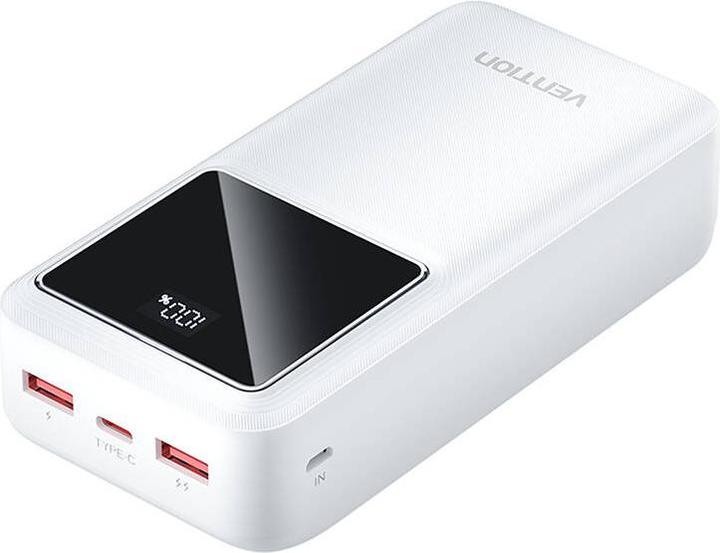 Produktbild Vention 30000mAh Power Bank (Micro-USB + USB-C + USB-A + USB-A) 22.5W White LED Display Type (30000 mAh, 22.50 W, 111 Wh)