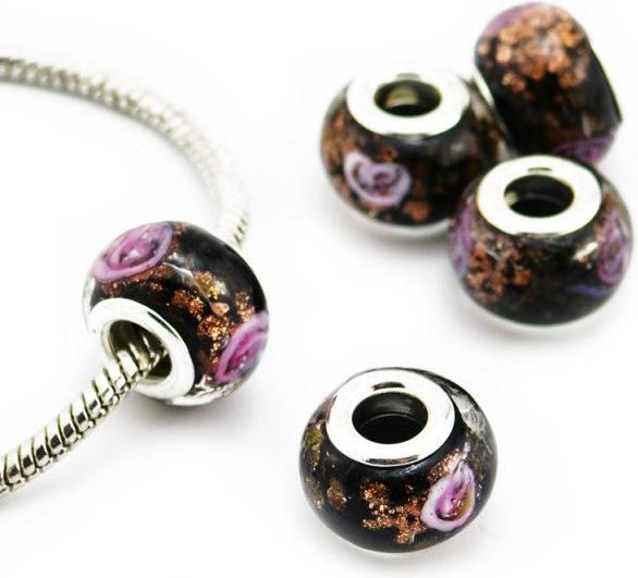 Hermex Glas Bead Perle versilbert 925 - Schwarz (Silber 925, Glas)