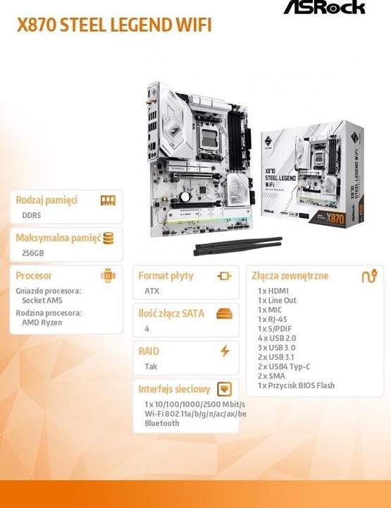 Produktbild AsRock X870 Steel Legend WiFi (AM5, AMD X870, ATX)