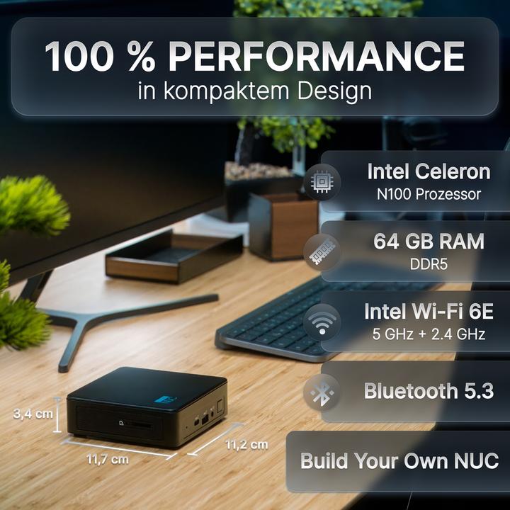 Image du produit Concept International FutureNUC Pro Entry NUC N150CP-NO-0/0W6E, Mini PC, Ethernet/LAN, Wi-Fi 6 (802.11ax), 45 W (Intel Celeron N2806)