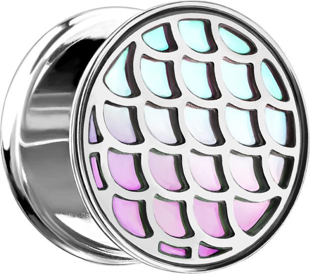 Immagine prodotto Star Piercing Tappo svasato in argento con squame di pesce (senza ottone, Acciaio chirurgico 316L)