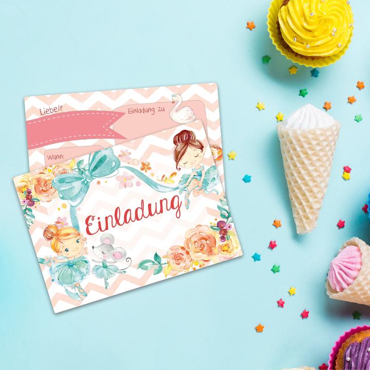Produktbild Papierdrachen 12 Einladungskarten zum Geburtstag – Ballerina (12 Stk.)