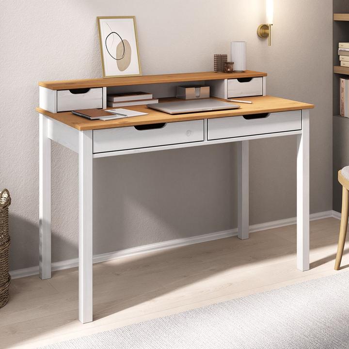 Produktbild IDIMEX Schreibtisch RAUL mit 4 Schubladen aus Massivholz – Eiche/Weiss (114 x 54 x 87 cm)