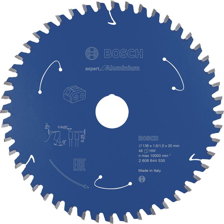 Bosch Professional Zubehör Akku-Kreissägeblatt Expert for Aluminium, 136 x 1,6/1 x 20, 48 Zähne