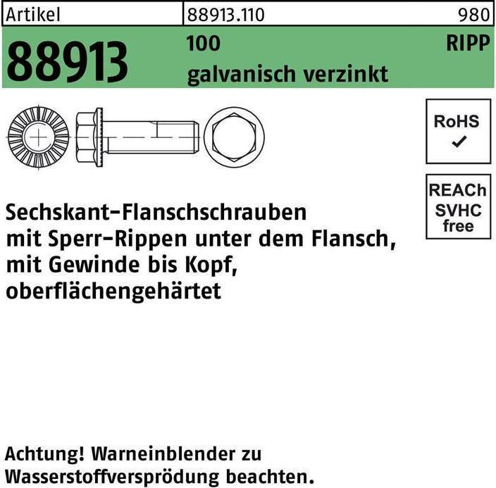 Produktbild Sechskantflanschschraube R 88913 Sperr-Ripp VG M 12 x 45 100 galvanisch verzinkt (100 Schrauben pro Stück)