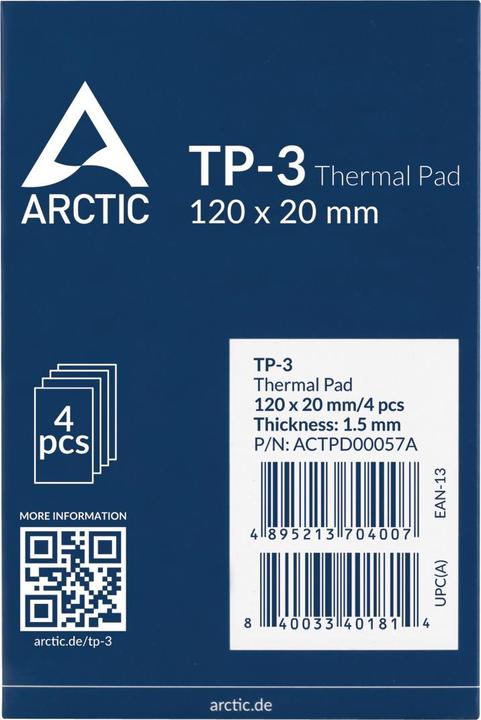 Immagine prodotto Arctic TP-3 (120x20mm, t:1.5mm) Confezione da 4 pezzi (1.50 mm)