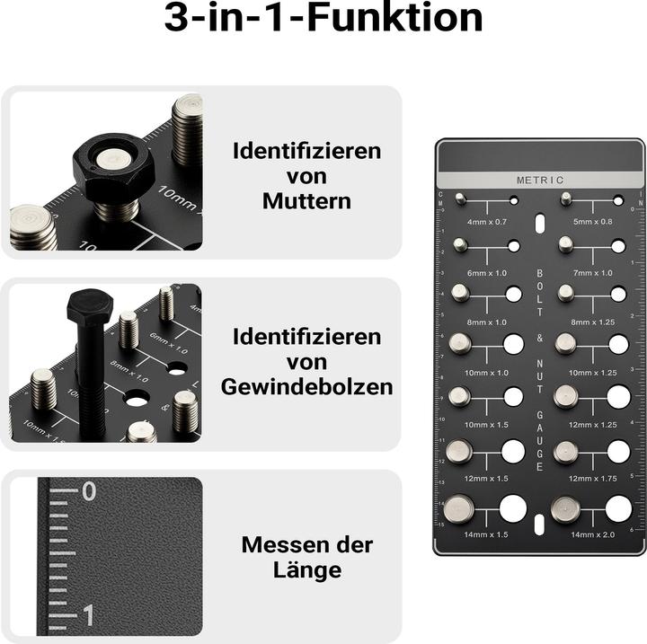 Produktbild Wiltec Gewindelehre Bolzen Muttern imperiale metrische 28 Gewindegrössen Schraube (28 cm)