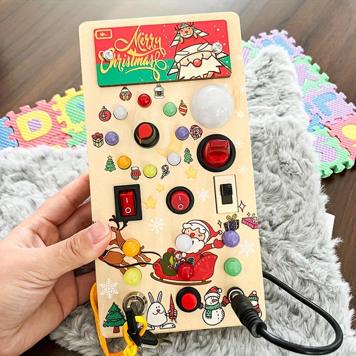 Actual product image Activity Board Wooden LED light busy block puzzle early learning power button traffic light tool toy