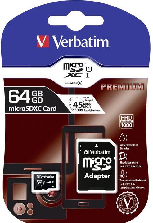 Actual product image Verbatim Micro SDXC Card Class 10 (64 GB, microSDXC, U1, UHS-I)