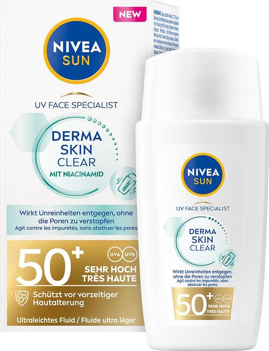 NIVEA Sun UV Face Derma Skin Clear Fluid (Sonnencreme Gesicht, SPF 50, 40 ml, 62 g)
