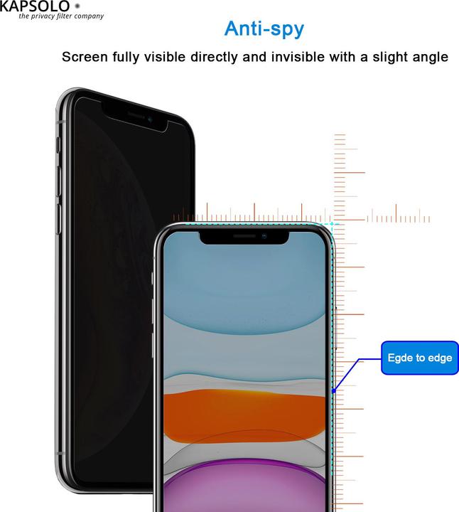 Produktbild Kapsolo Blickschutzfilter Displayglas - vollflächiges gehärtetes Privacy Schutzglas / Te (10 Stück, Apple iPhone X)