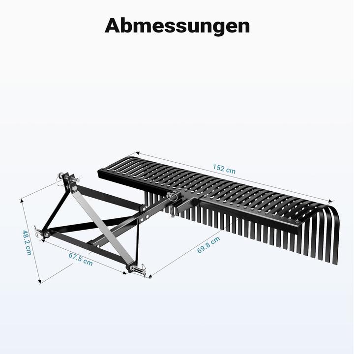 Produktbild Wiltec Rasentraktor Heuharke 152cm Heurechen Rechen Laubrechen Gartenrechen