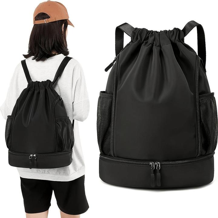 Only-Bags.Store Grosse Kapazität Drawstring Rucksack, tragbare Lagerung Rucksack mit Seite Mesh-Taschen, Basketball