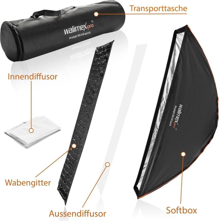 Produktbild Walimex pro Studio Line Striplight SB QA 30x140cm Bowens oder Anschluss (Softbox)