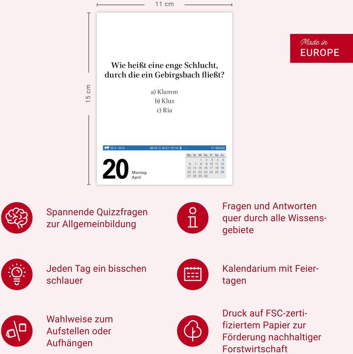 Actual product image Harenberg Wissen Tagesabreisskalender 2026 - Quizfragen aus Geschichte, Politik, Kultur, Technik und Spor (11 x 14 cm, German)