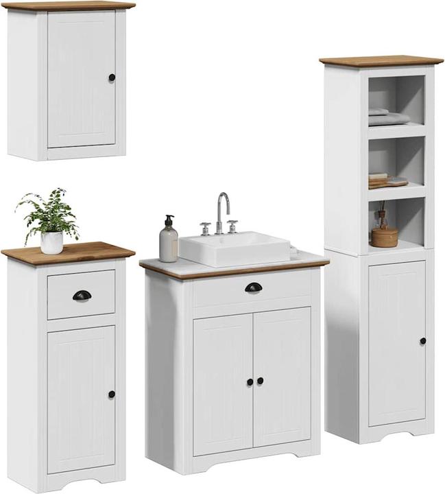 Produktbild VidaXL 4-tlg. Badmöbel-Set BODO Weiss und Braun Massivholz Kiefer