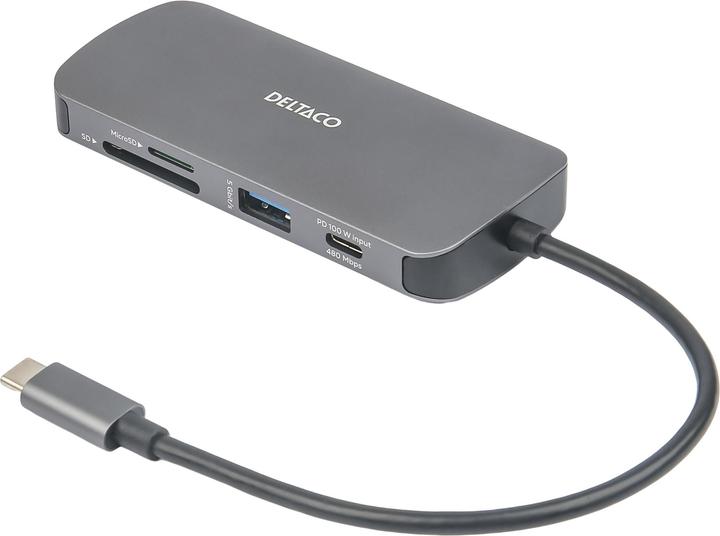 Actual product image Deltaco USB-C jungčių stotelė, 1x HDMI/RJ45/SD/mSD, 3x USB-A / USBC-HDMI26 / 1902421 (USB-C, 8 Ports)