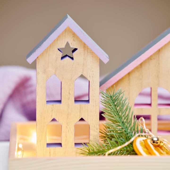 Image du produit VBS Silhouettes de maisons avec fenêtre "Noël", lot de 3, bois MDF