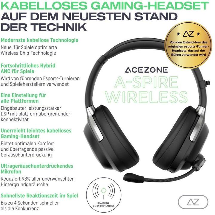 Actual product image AceZone A-Spire wireless gaming headset black (Wireless, Cable)